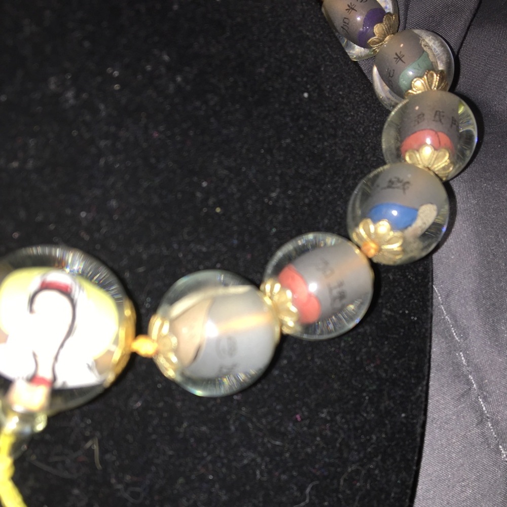 Really rare vintage Reverse glass Buddha Chinese painted Mala - Picture 2 of 6